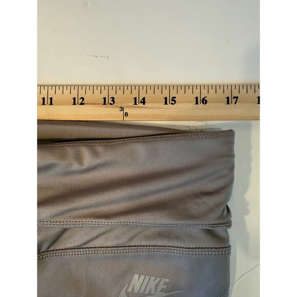 Nike Air Dri-Fit High Rise Leggings 1X Taupe Gray Mesh Panels Pockets - Picture 5 of 7